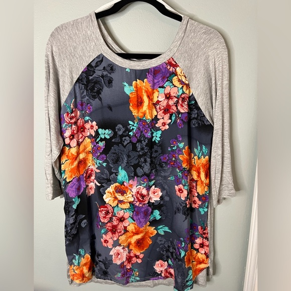 LARA Tops - LARA Floral 3/4 Sleeve Top - Orange, Purple, Pink, Gray